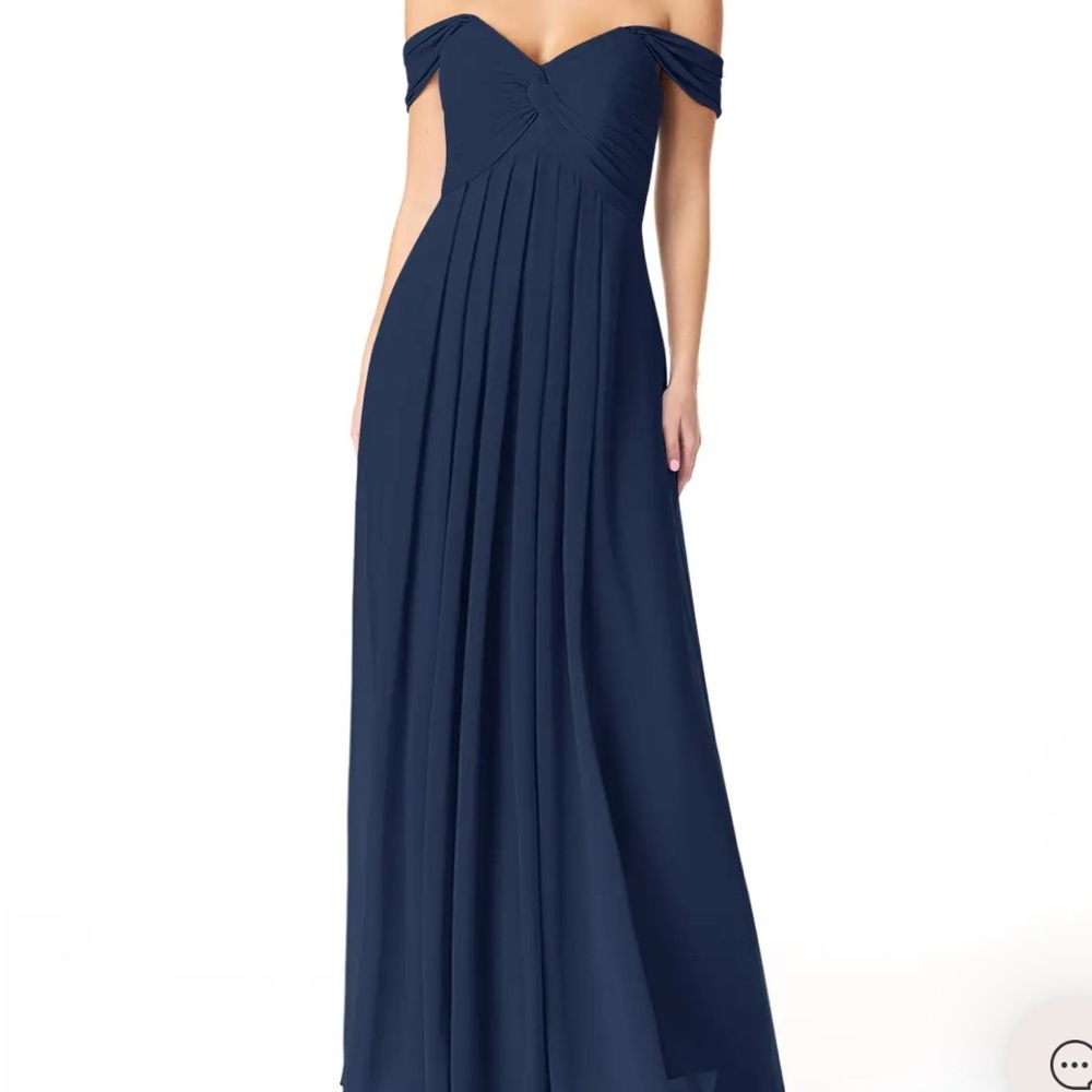 Azazie Blue Pleated Strapless Gown